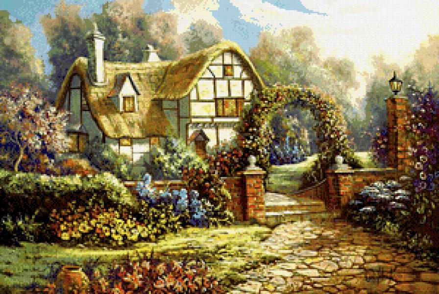 Домик, утопающий в цветах - цветы, пейзаж, красота, домик - предпросмотр