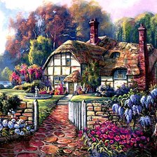 Схема вышивки «Домик, утопающий в цветах»