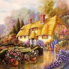 Схема вышивки «Домик, утопающий в цветах»