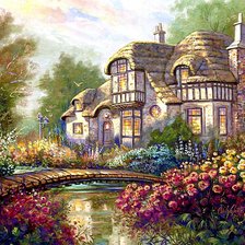 Схема вышивки «Домик, утопающий в цветах»