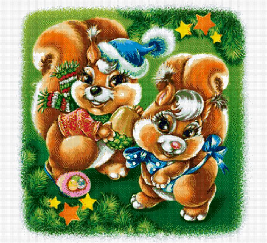 белочки - орех. новый год, белки, открытка - предпросмотр