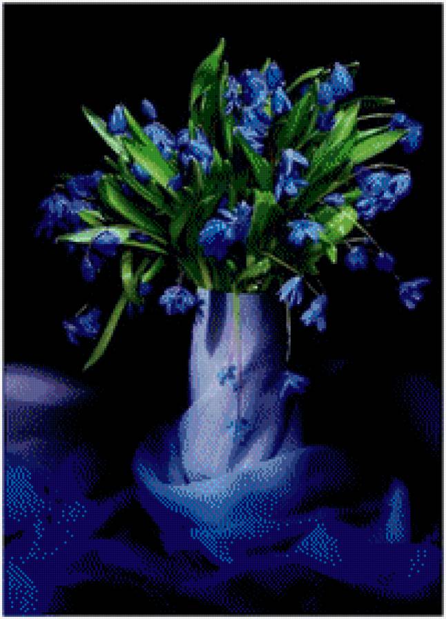 Натюрморт в синих тонах - натюрморт, цветы - предпросмотр