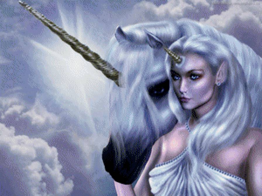 Единорог с девушкой - единорог, фэнтези, девушка - предпросмотр