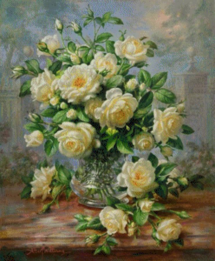 Princess Diana Roses in a Cut Glass Vase - предпросмотр