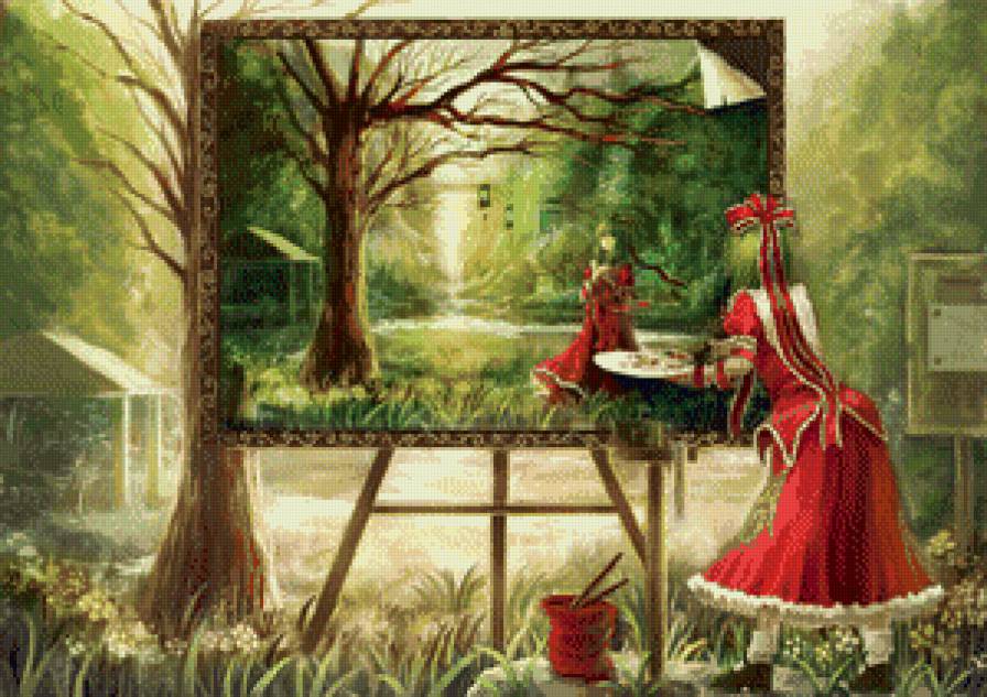 Художница - аниме, художница, пейзаж, картина - предпросмотр