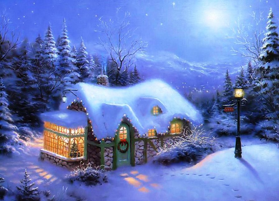 №543746 - рождество, домик, зима, снег - оригинал