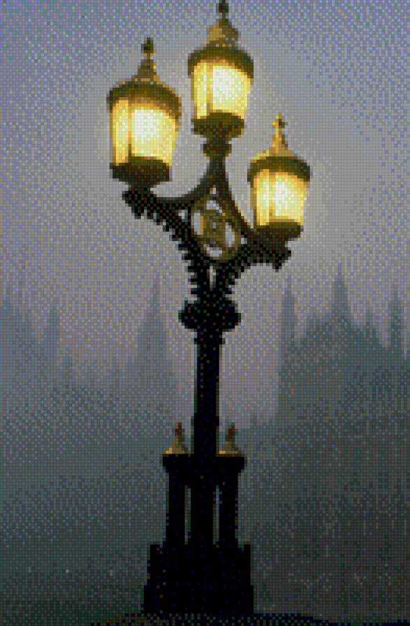 фонарь - город, фонарь, туман, вечер - предпросмотр