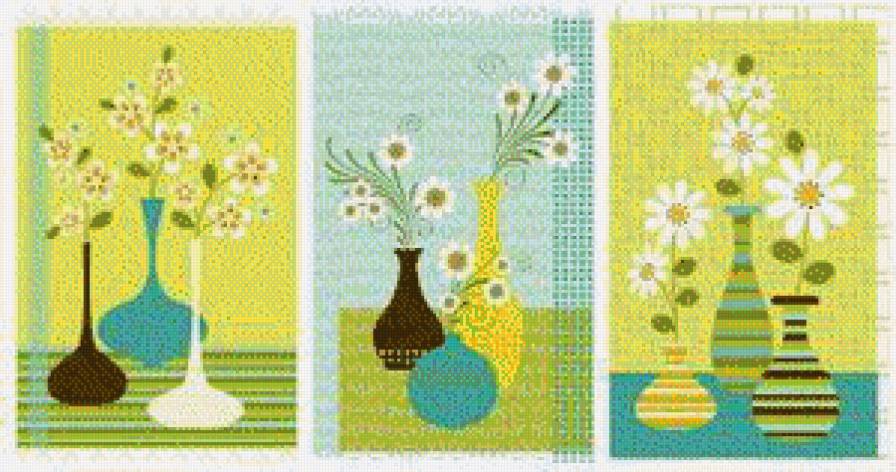 триптих цветы в вазах - триптих, картины, картина - предпросмотр