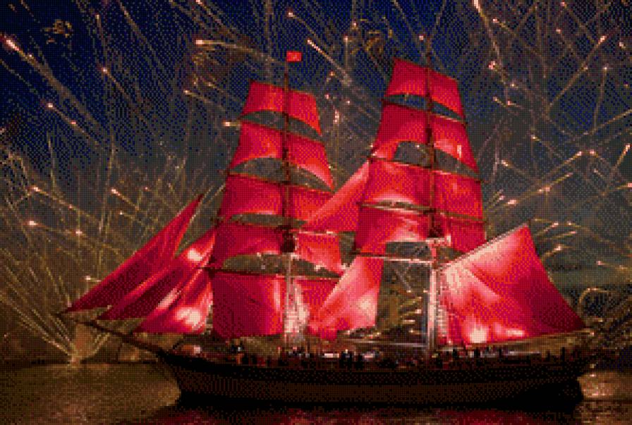 Алые паруса - корабль, салют, паруса - предпросмотр