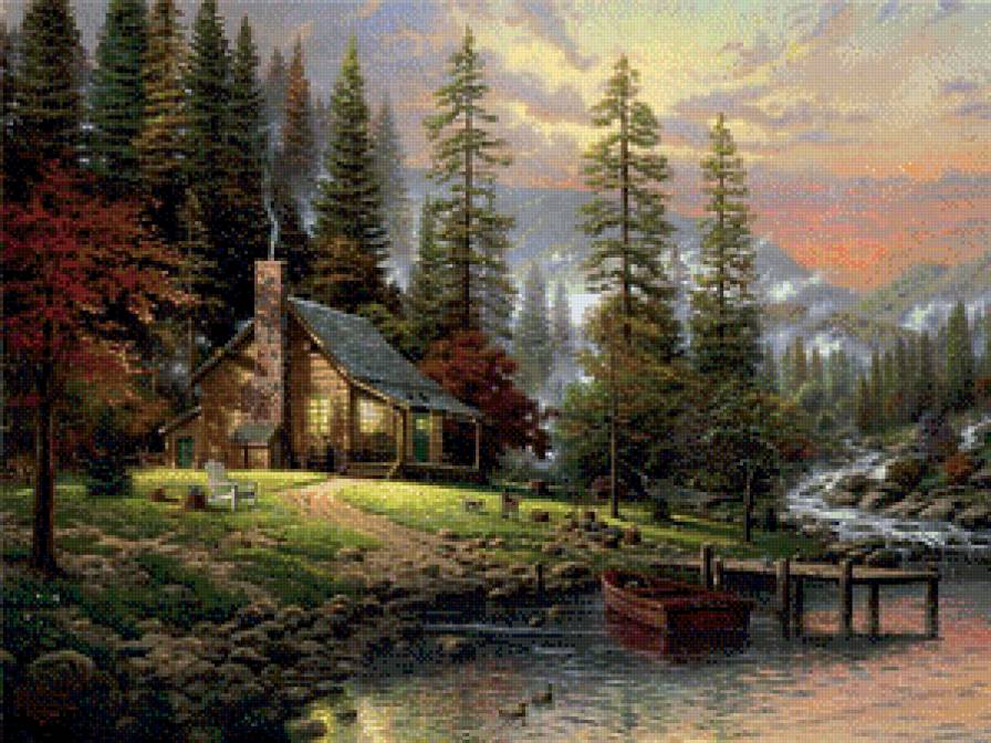 На берегу - дом, река, пейзаж - предпросмотр