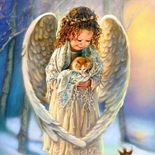 Схема вышивки «Ангел с котенком»