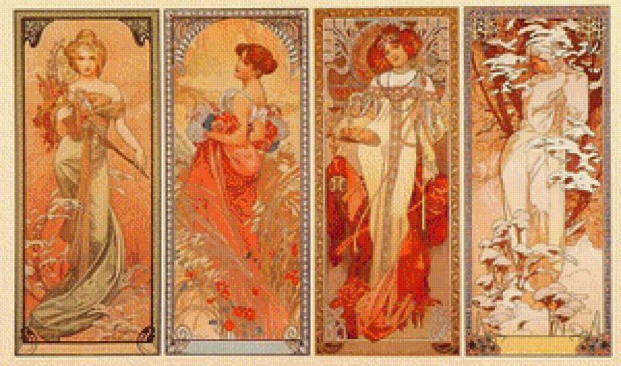 альфонс муха времена года - картины, триптих, полиптих, картина - предпросмотр