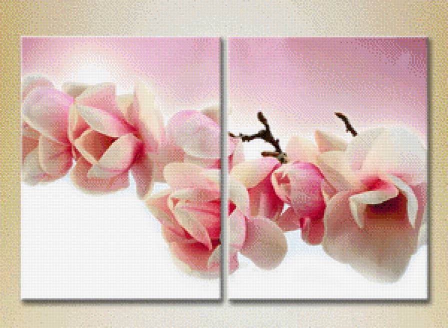 диптих магнолия - полиптих, картины, триптих, картина - предпросмотр