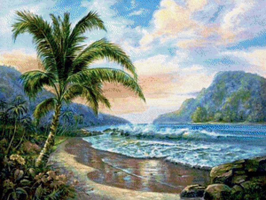 Пальма на берегу - цветы, море, пейзаж, пальма - предпросмотр