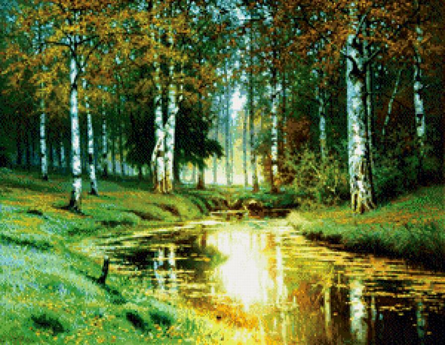 лесное озеро - лес, березы, озеро, природа, омень, пейзаж - предпросмотр