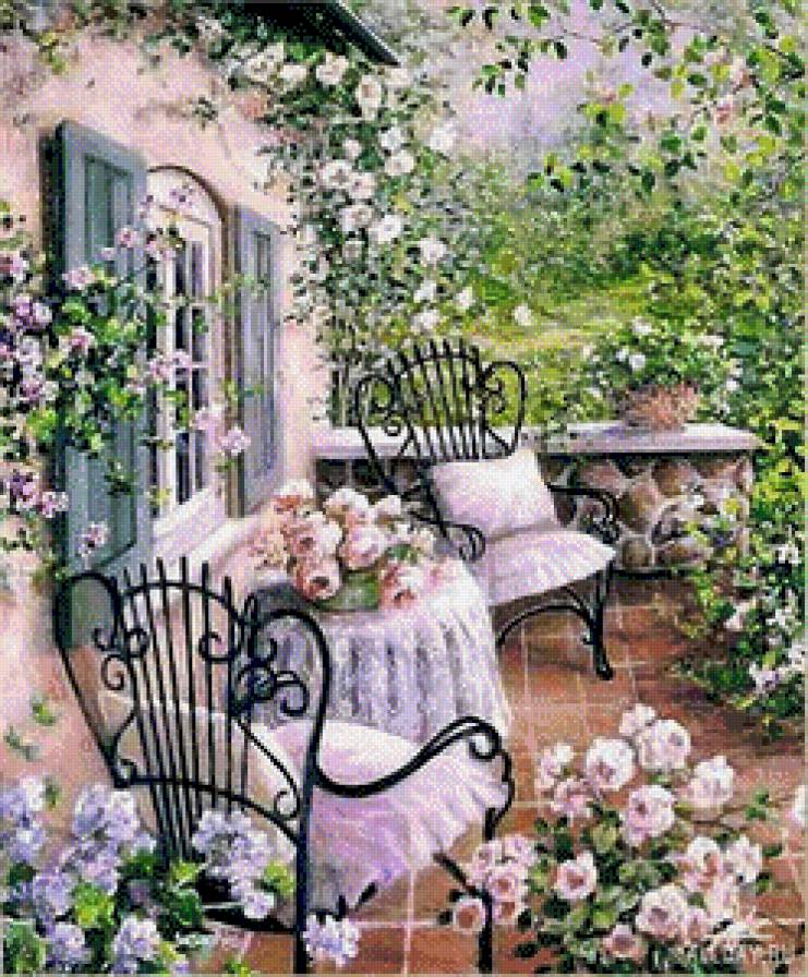 уютный дворик - картины, пейзаж, картина - предпросмотр