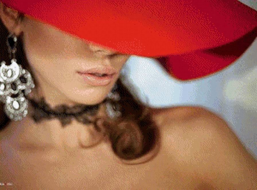 незнакомка - красавица, незнакомка, красный, девушка, шляпа - предпросмотр