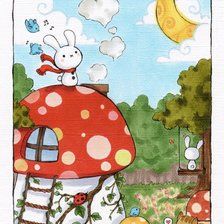 Схема вышивки «зайчик на грибочке»