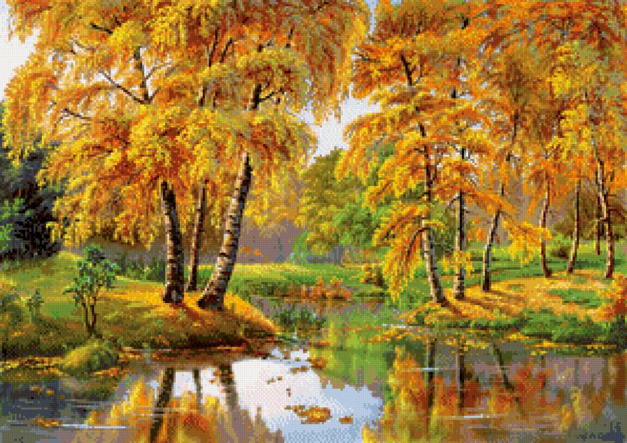 осень золотая - река, березы, пейзаж, осень - предпросмотр