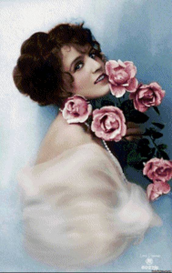 Девушка с букетом роз - девушка, красавица, дама, розы - предпросмотр