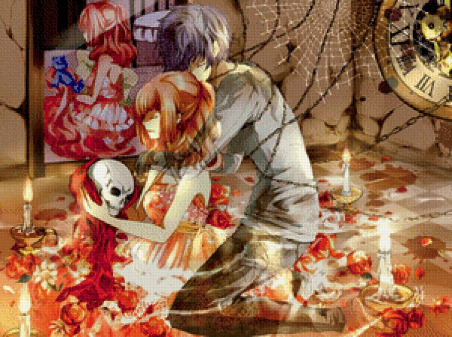 Я люблю тебя - девушка, парень, аниме, объятия, череп - предпросмотр