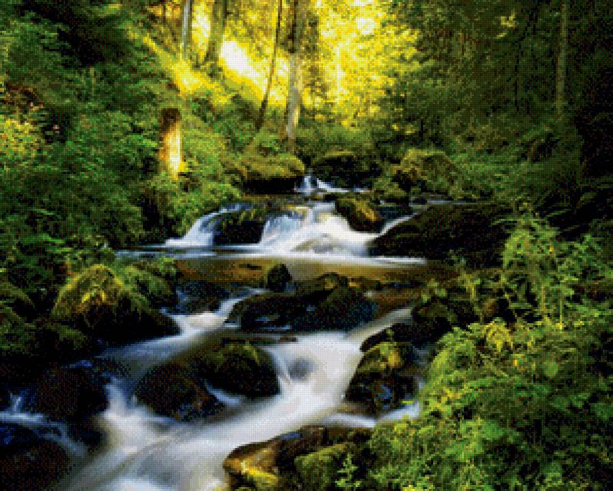 Green Forest Running Water Landscape - вода, река, природа, лес, лето - предпросмотр
