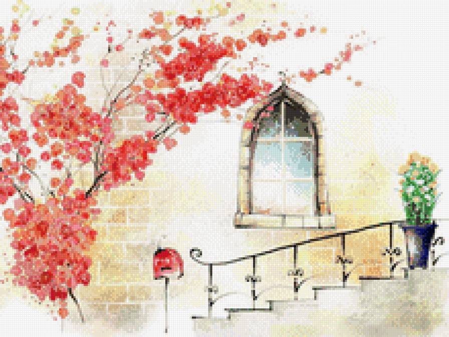 Цветение - окно, цветение, пейзаж, простота, дерево - предпросмотр