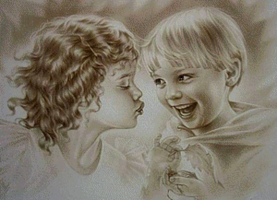 В ожидании поцелуя... - малыши, поцелуй, пара, дети - предпросмотр