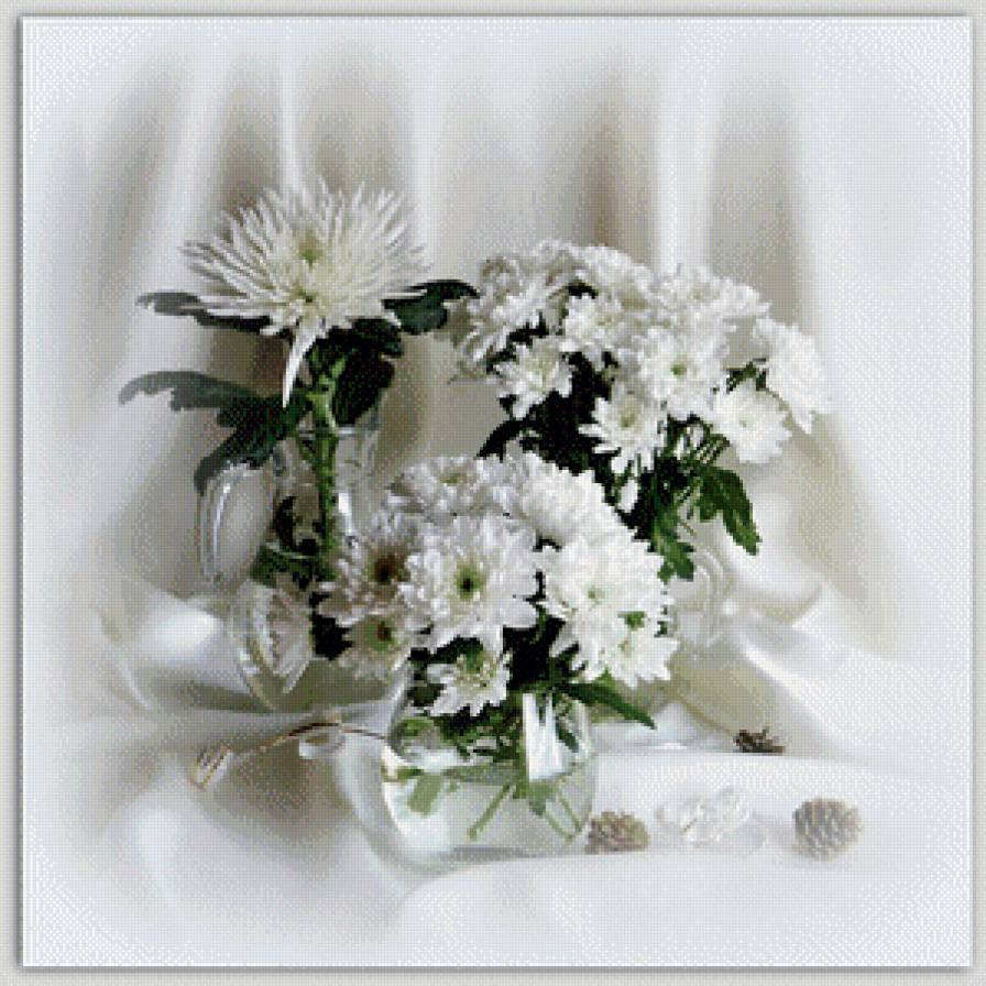 Белый натюрморт - праздник, натюрморт, хризантемы - предпросмотр