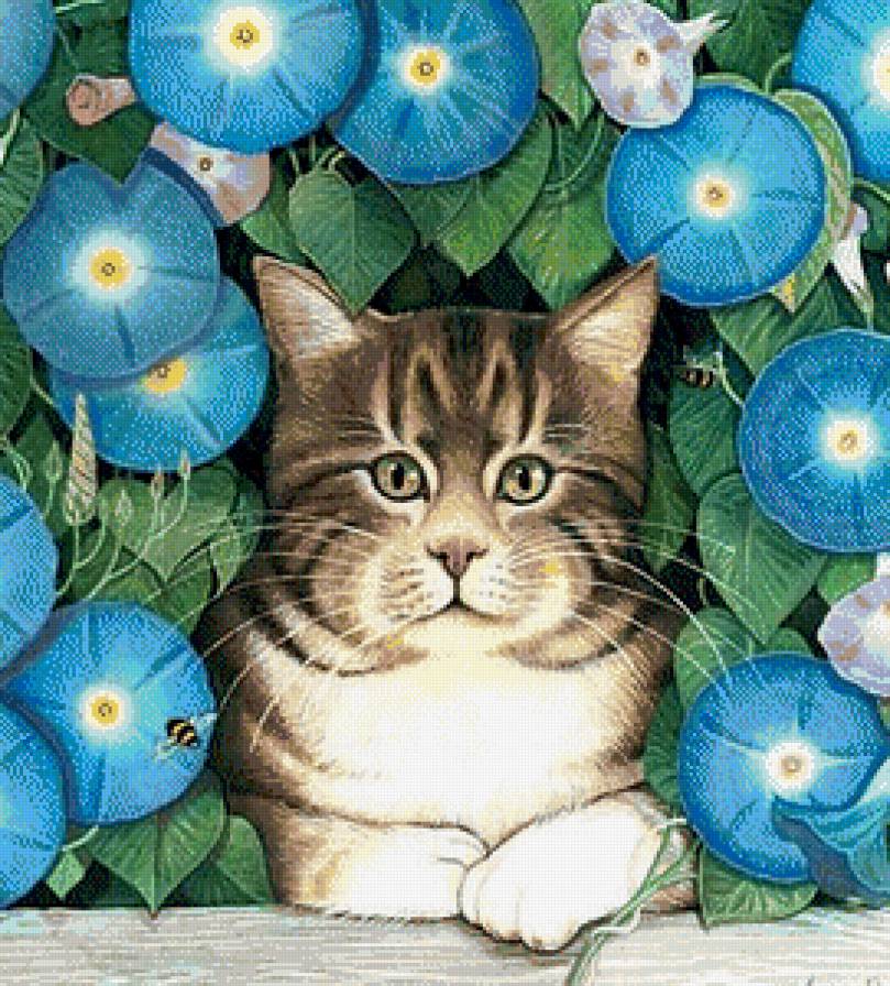 Кискин портрет - цветы, кошки, животные - предпросмотр