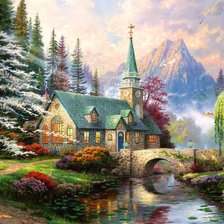 Схема вышивки «домик у реки»