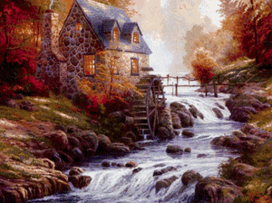 водяная мельница - река, пейзаж, мельница, природа, домик - предпросмотр