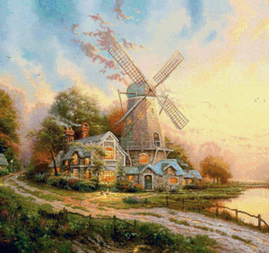 Мельница - живопись, мельница - предпросмотр