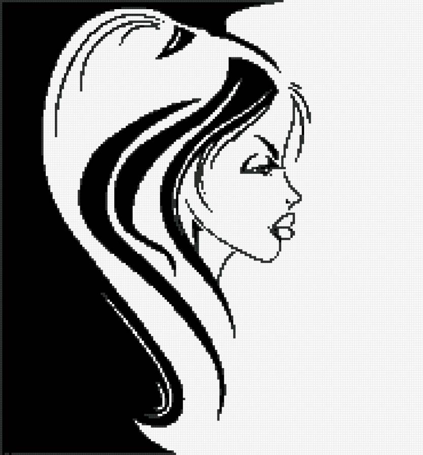 Девушка - красавица, девушка, монохром, контурная - предпросмотр