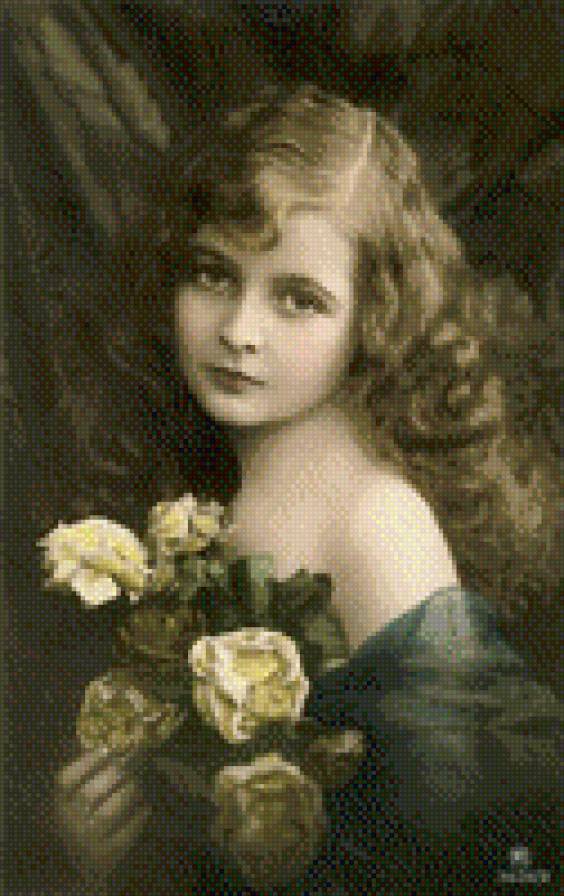 Девушка с желтыми розами - девушка, ретро, старое фото - предпросмотр