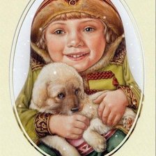 Схема вышивки «девочка с щенком»