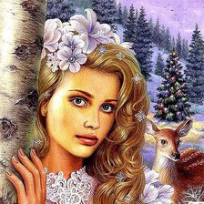 Схема вышивки «девушка в лесу»