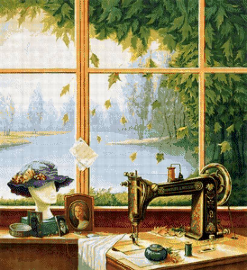 Стол рукодельницы - окно, рукоделие, осень, стол - предпросмотр