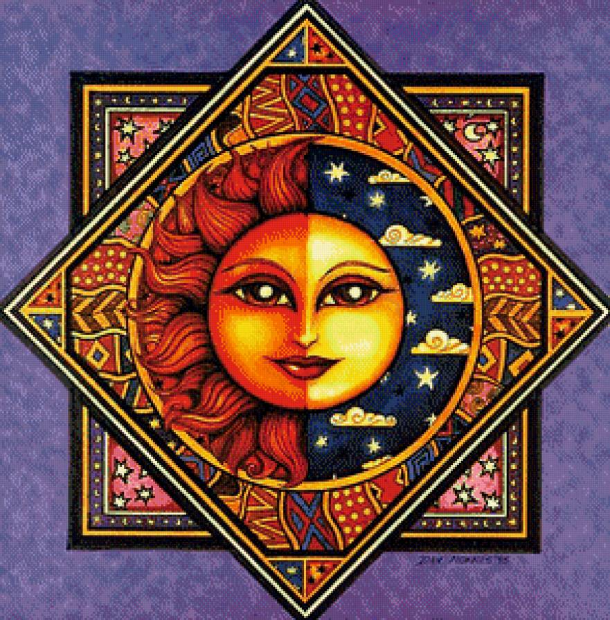 Подушка - солнце, сон, подушка, звезды, луна, узор - предпросмотр