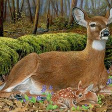 Схема вышивки «Олениха с олененком»