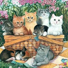 Схема вышивки «Котята в корзинке»