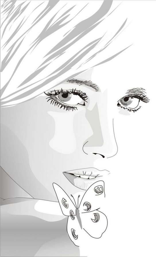 Девушка - красавица, монохром, контурная, девушка - оригинал