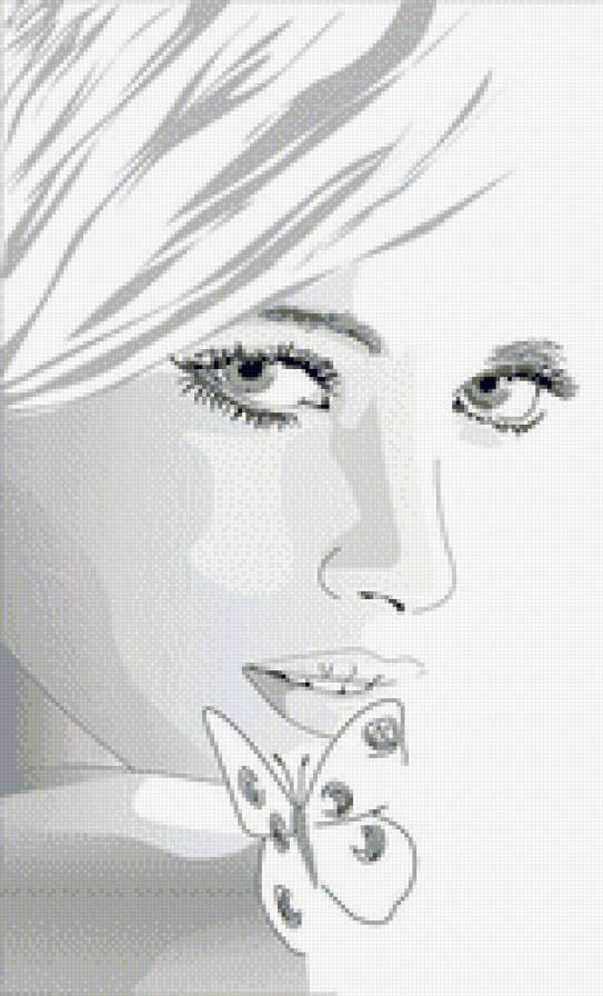 Девушка - девушка, контурная, монохром, красавица - предпросмотр