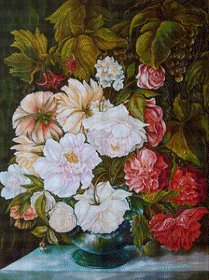 роскошный букет - букет, ваза, красные цветы, белые цветы, розовые цветы, роза, розы - предпросмотр