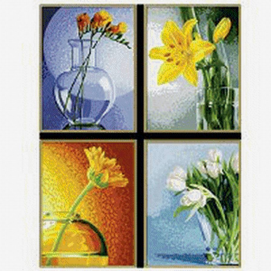 цветы - цветы, полиптих - предпросмотр