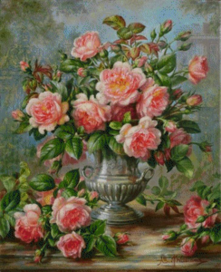 ENGLISH ELEGANCE ROSES IN A SILVER VASE - предпросмотр