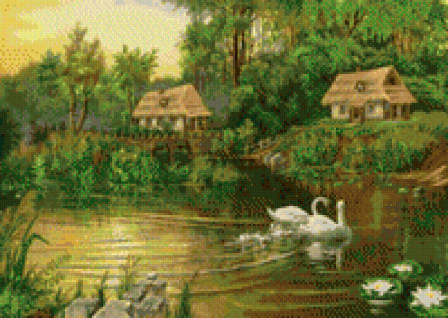 Лебеди на пруду - предпросмотр