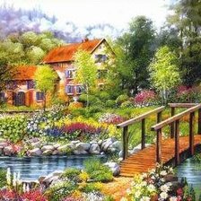 Схема вышивки «Дом у речки»