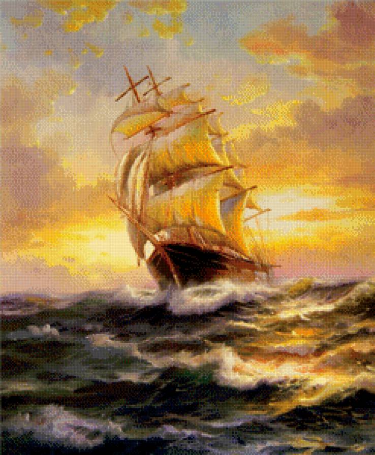 Корабль - море, закат - предпросмотр