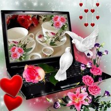 Схема вышивки «голуби и компьютер»